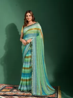 Odette Women Blue Chiffon Designer Saree With Unstitched Blouse