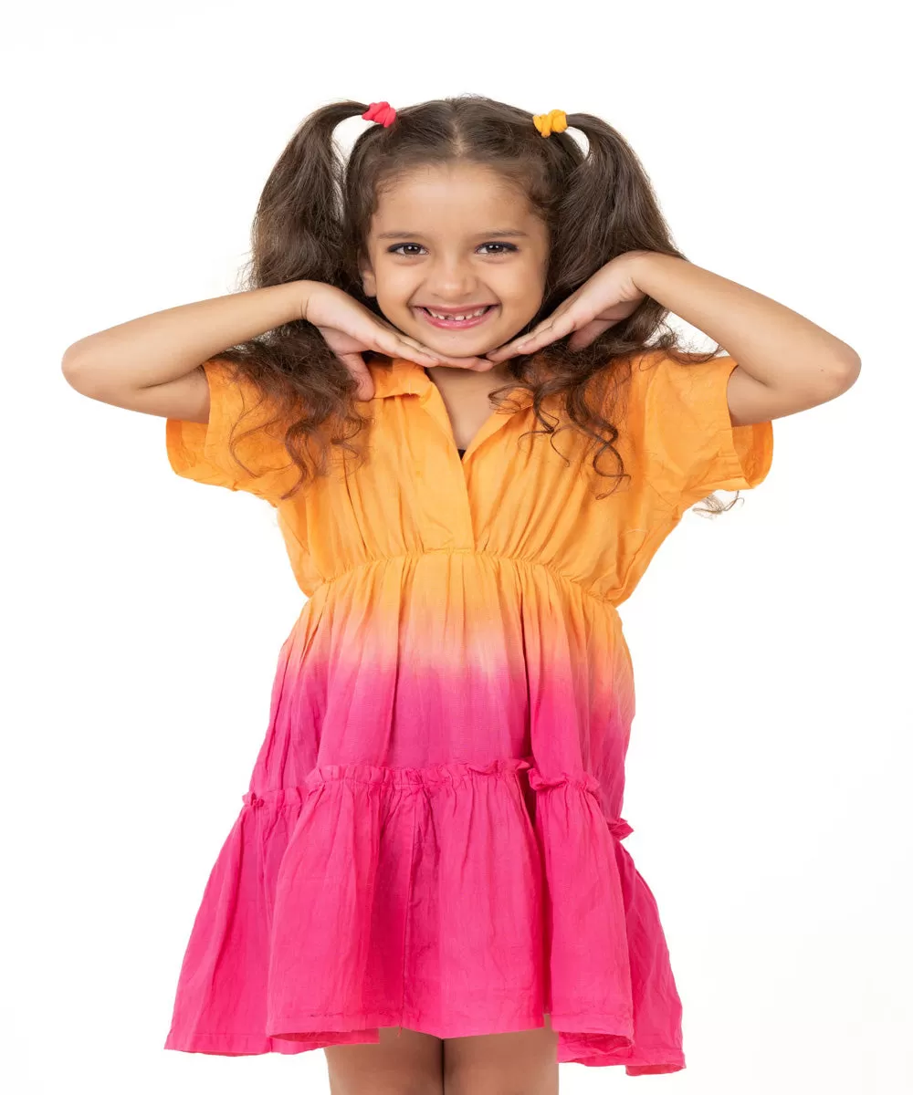 Orange pink tie dye handwoven cotton dress