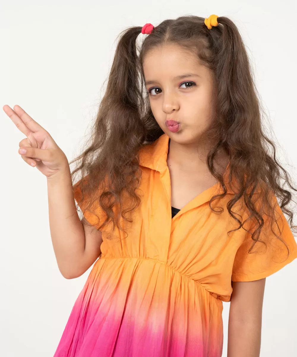 Orange pink tie dye handwoven cotton dress