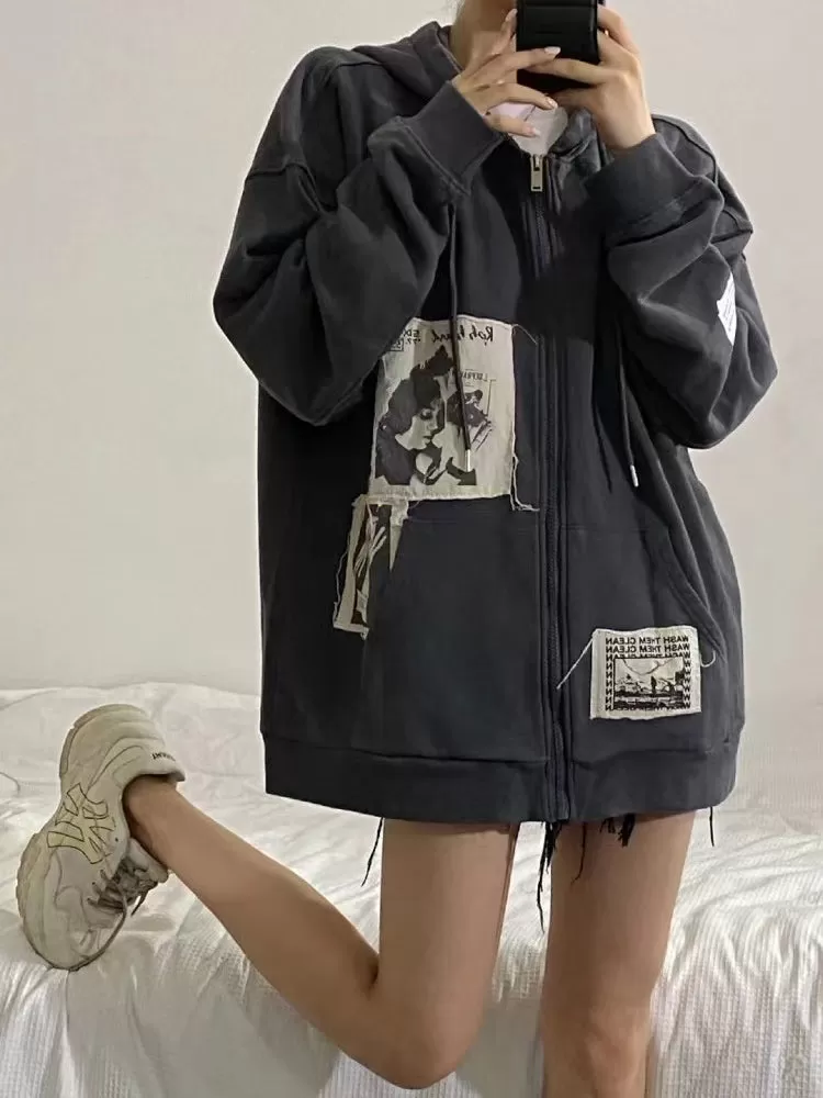 Patch Zip Up Hoodie