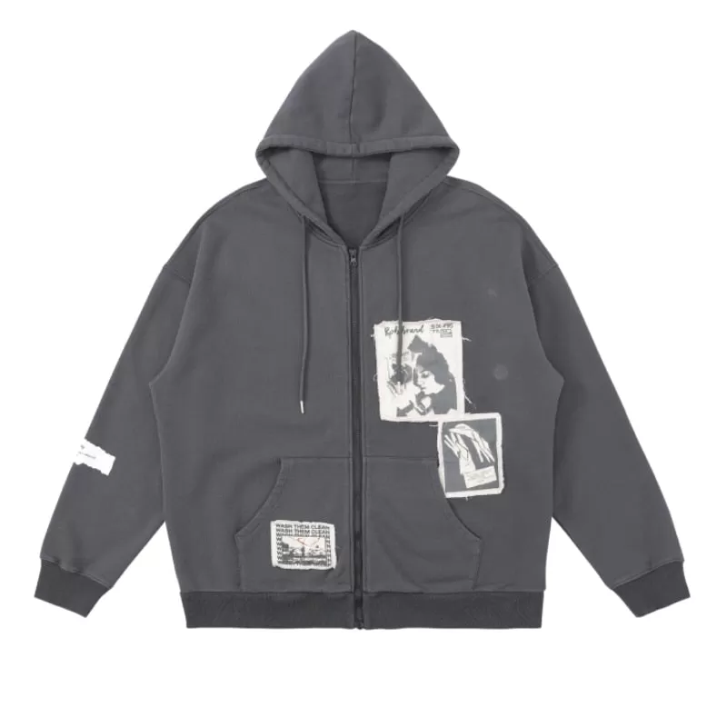 Patch Zip Up Hoodie