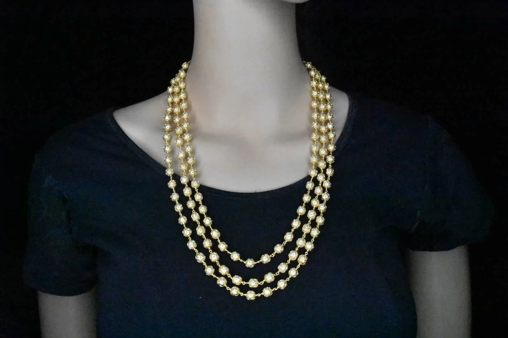 Pearl Beaded Triple Layer Mala Necklace