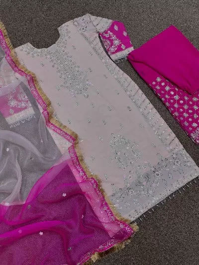 Pink Elegant Reception Embroidery Work Suit