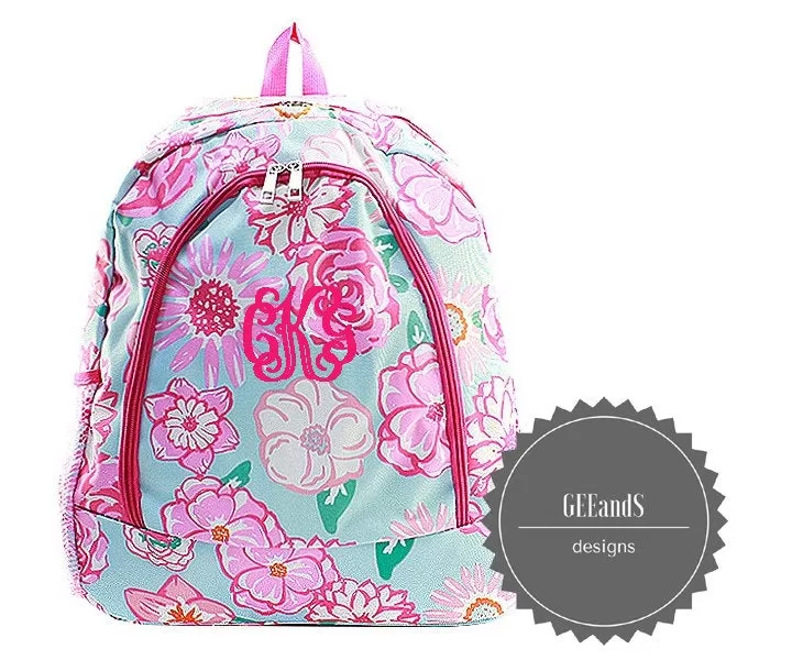 Pink Floral Monogrammed backpack-personalized backpack