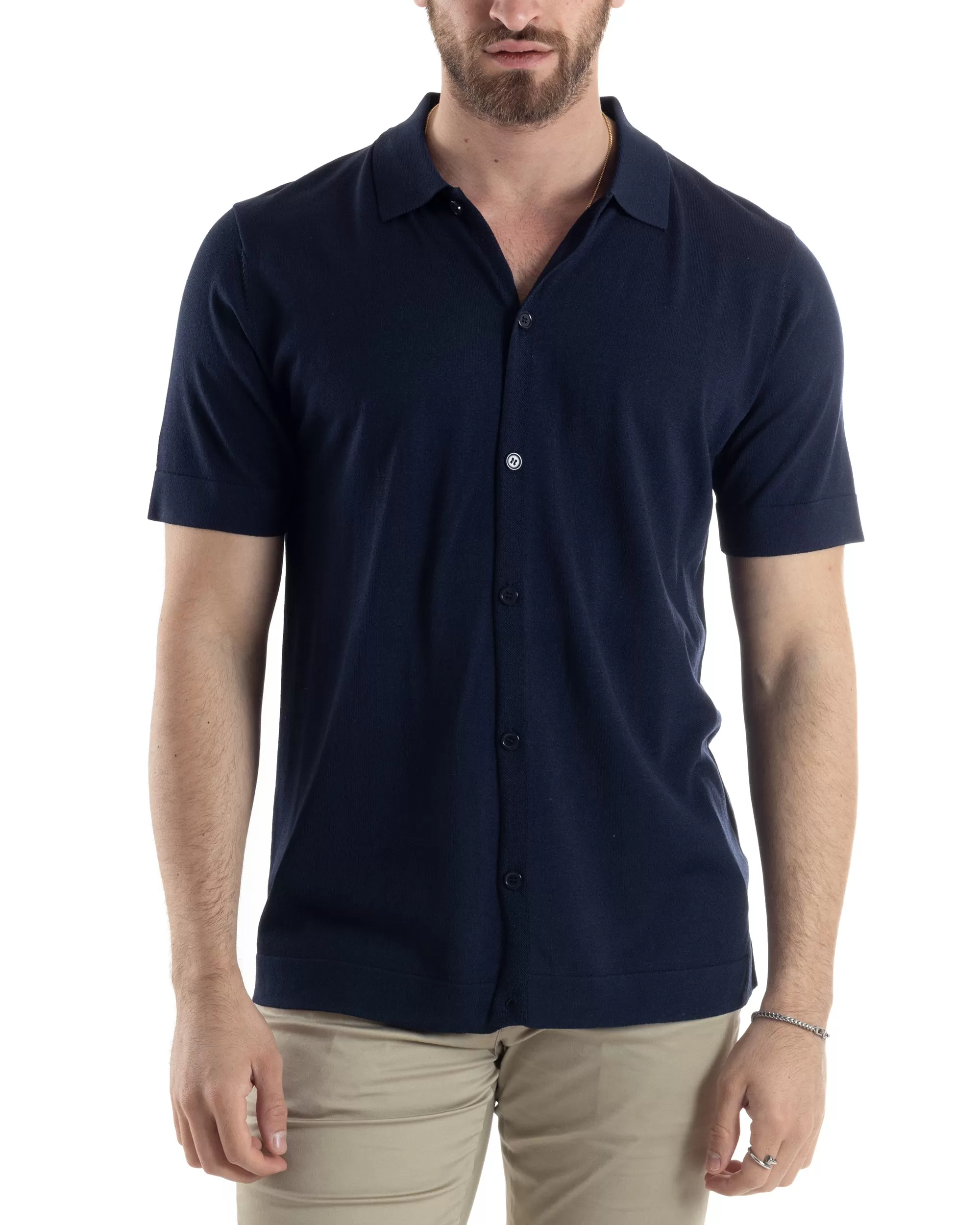 Polo Filo Uomo Cardigan Bottoni T-Shirt Con Colletto Blu Casual GIOSAL-TS3018A