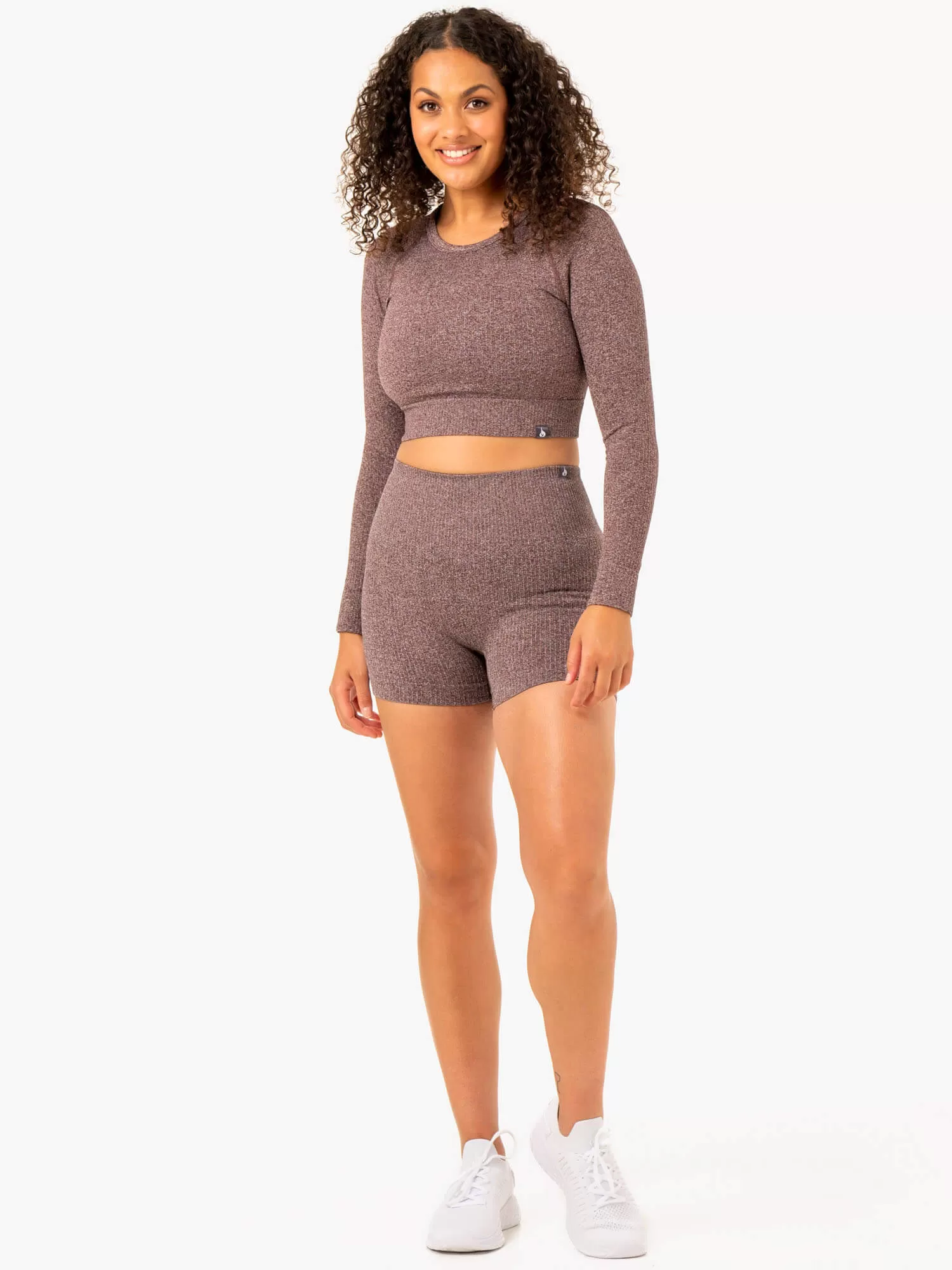 Rib Seamless Long Sleeve Top - Chocolate Marl