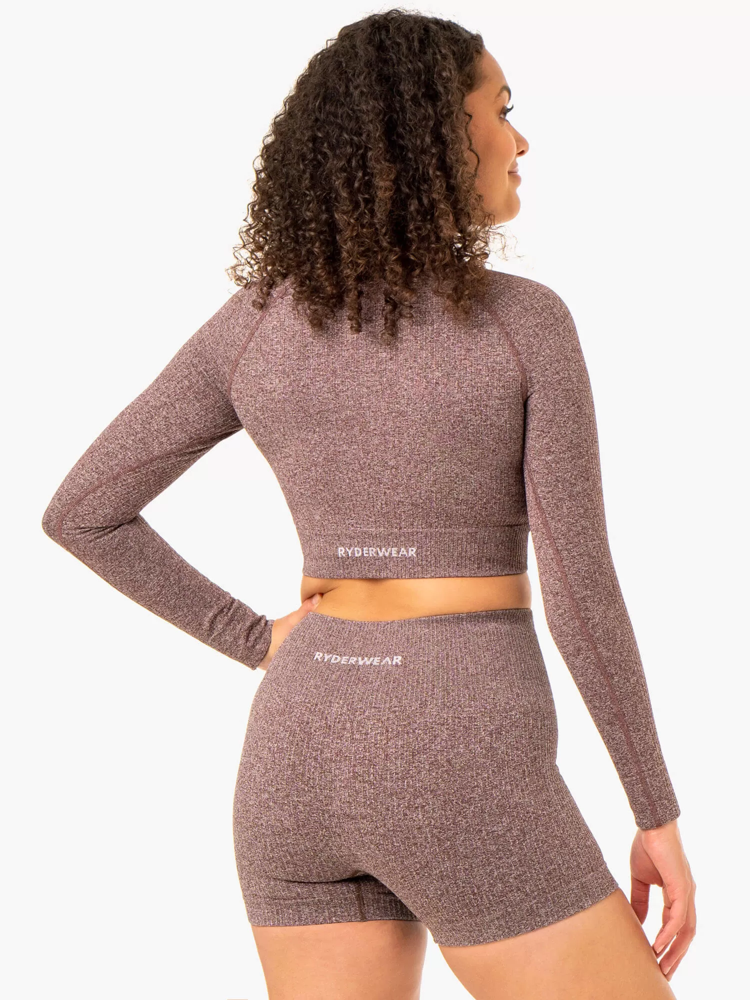 Rib Seamless Long Sleeve Top - Chocolate Marl