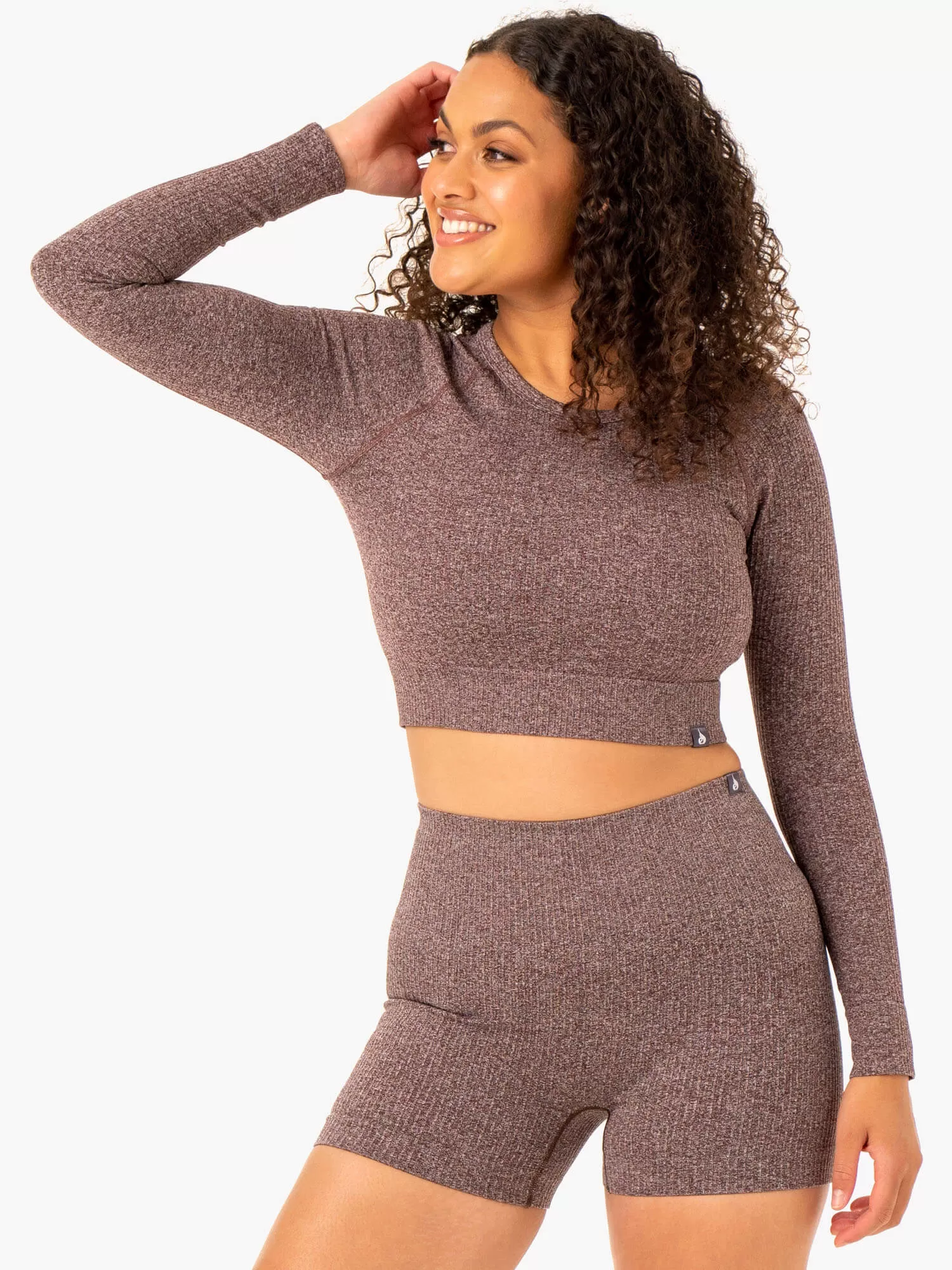 Rib Seamless Long Sleeve Top - Chocolate Marl