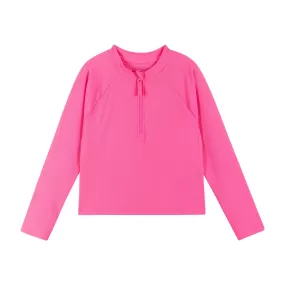 Ribbed Half-Zip Raglan Rashguard Top (Size 7-16 Years)| Pink