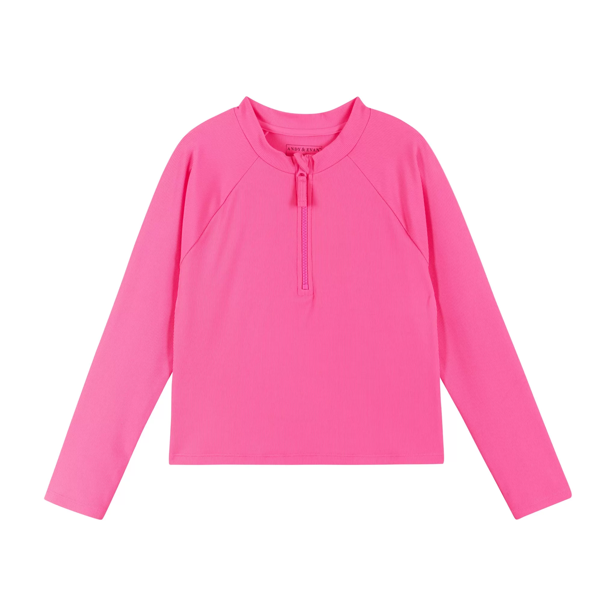 Ribbed Half-Zip Raglan Rashguard Top (Size 7-16 Years)| Pink