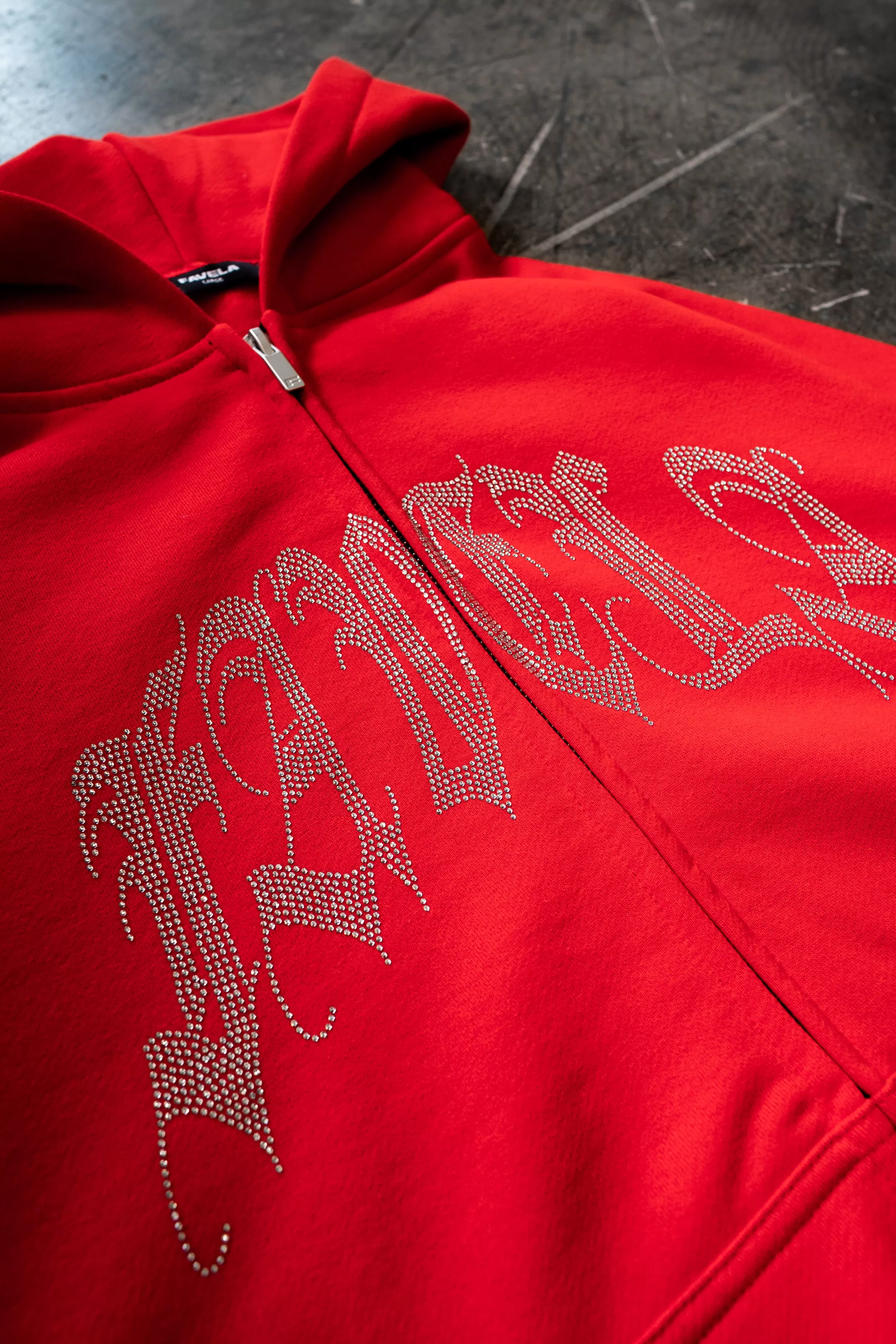 RIBCAGE RHINESTONE INFERNO RED FRONTZIP