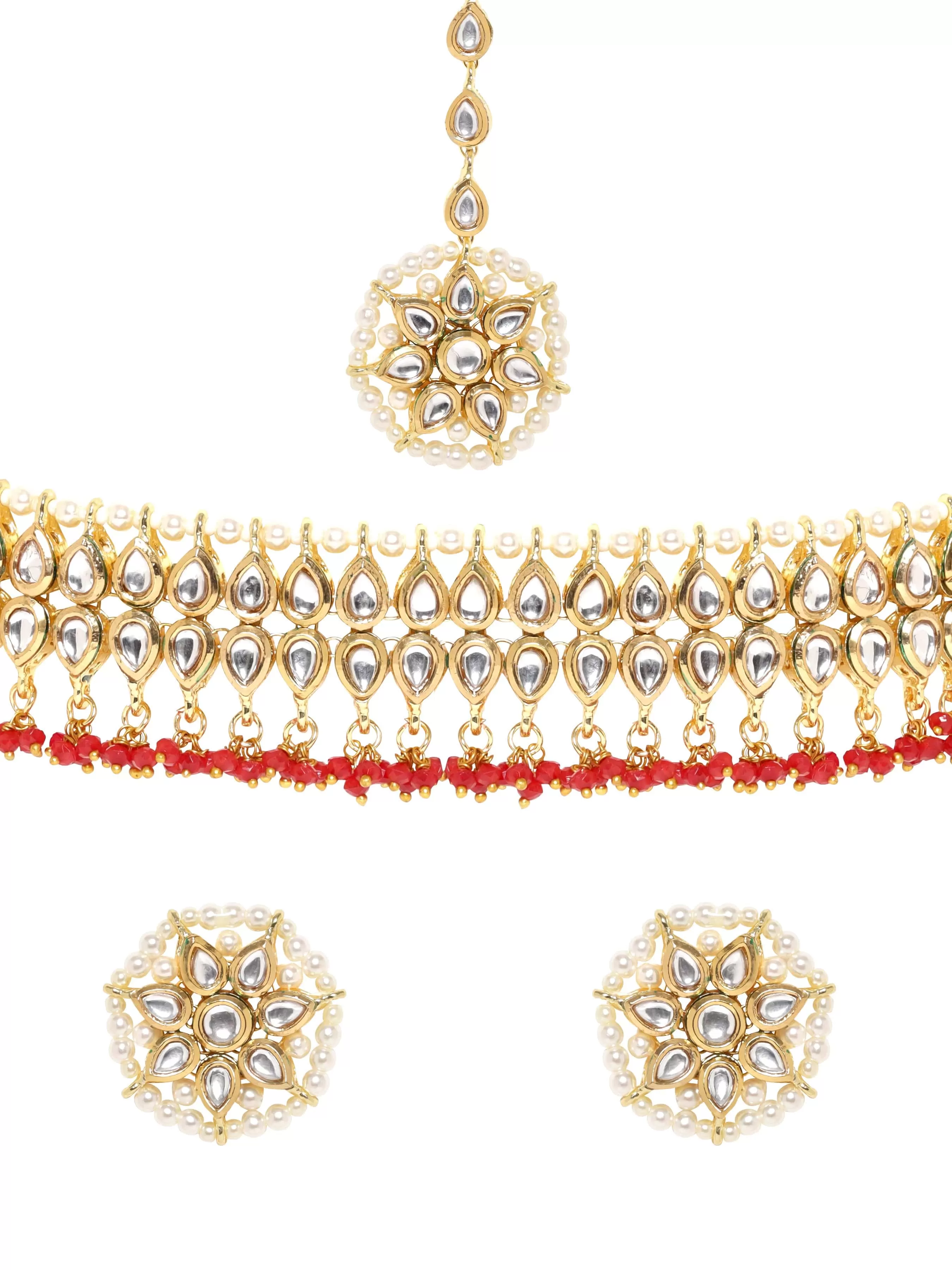 Rubans Kundan Choker Set with Red Beads