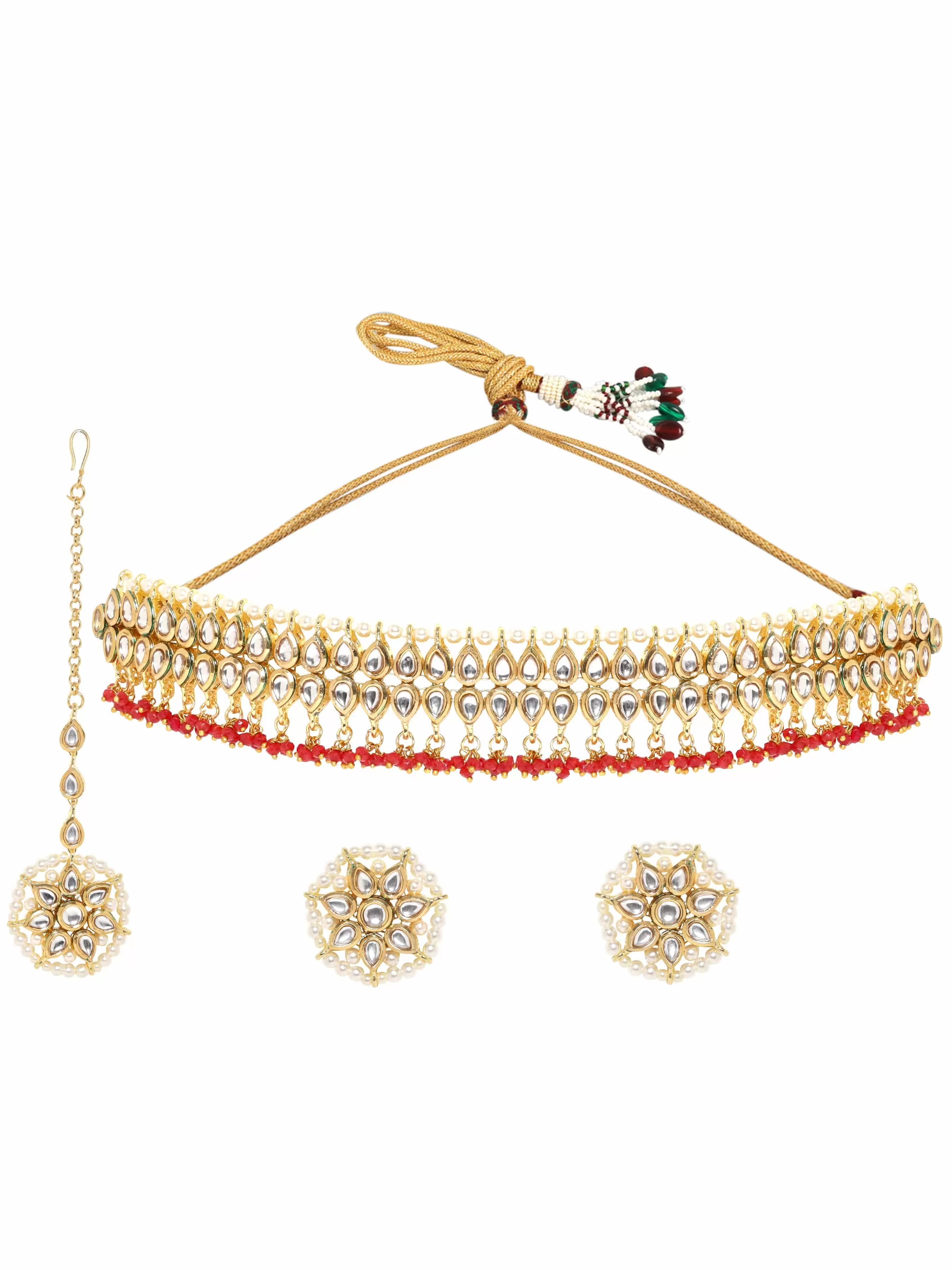 Rubans Kundan Choker Set with Red Beads