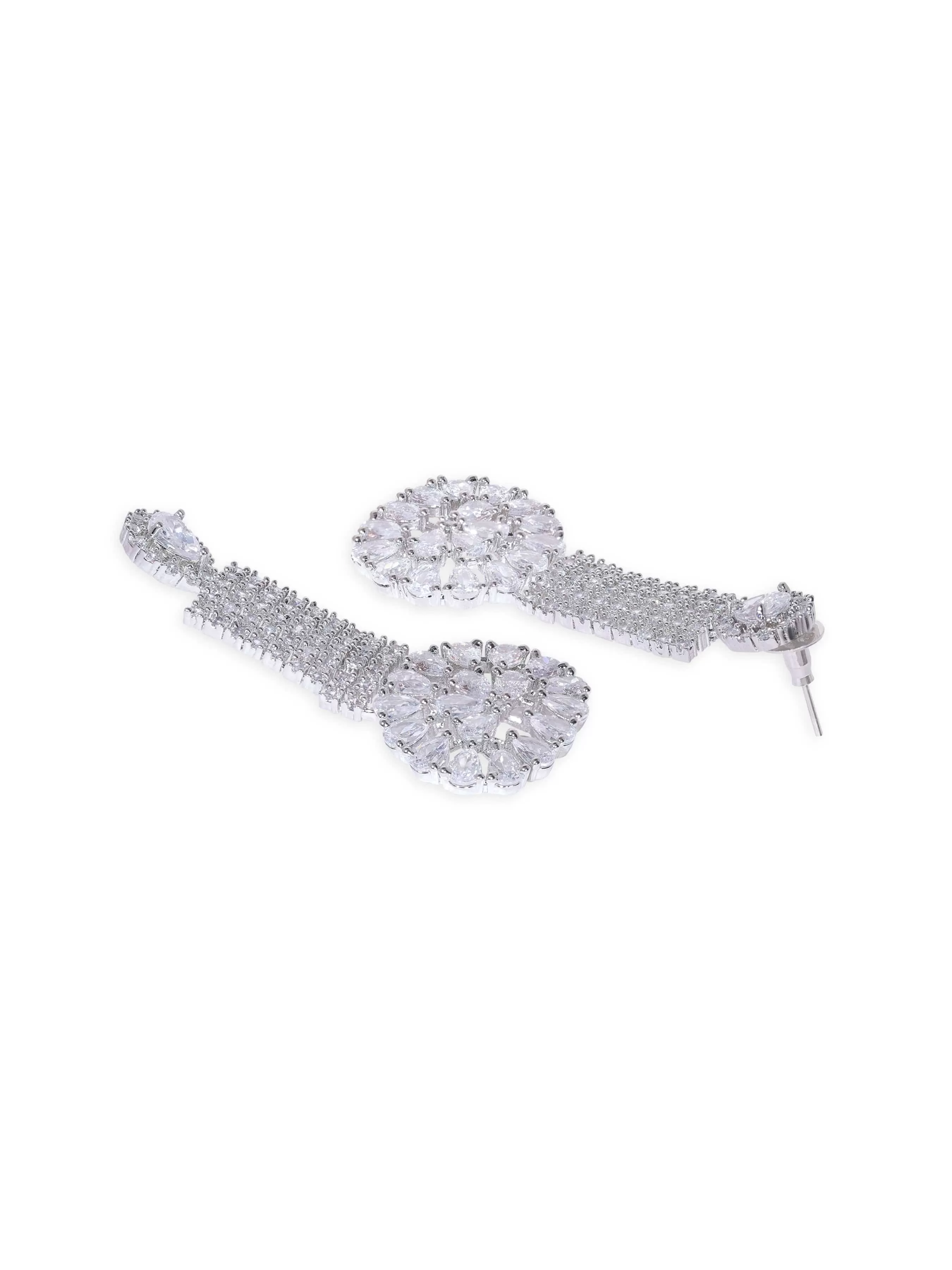 Rubans Rhodium plated pave zirconia studded statement  choker necklace