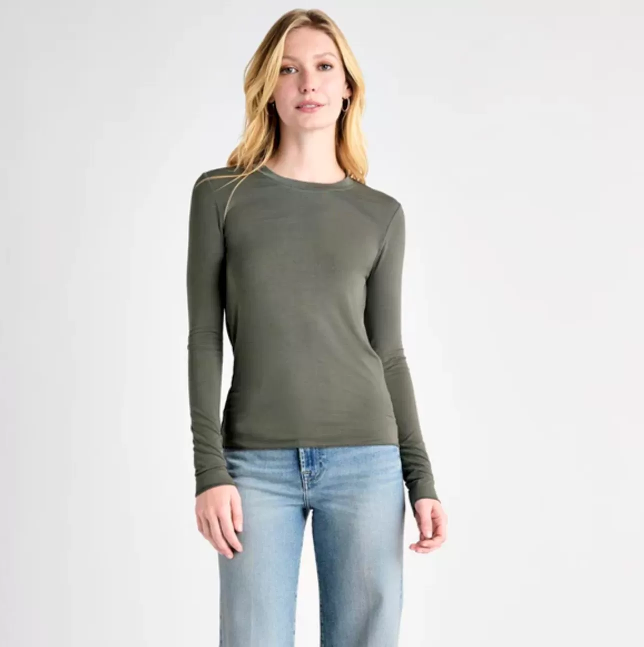 Splendid Long Sleeve Tee - White - Vintage Olive - Black