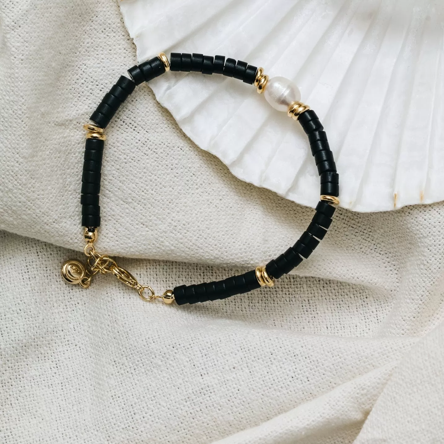 Stationed Pearl Bead Bracelet - Black