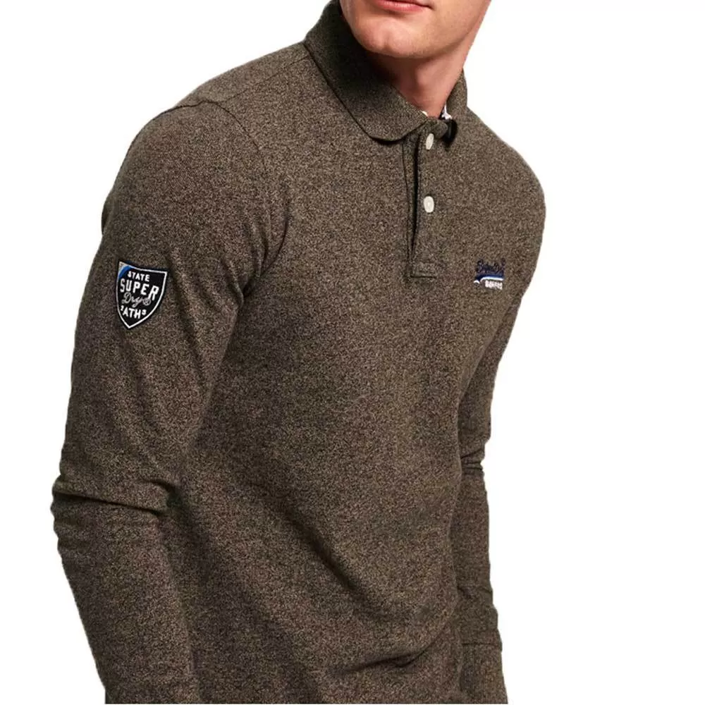 Superdry Classic Long Sleeve Pique Polo Shirt -  Pebble Brown