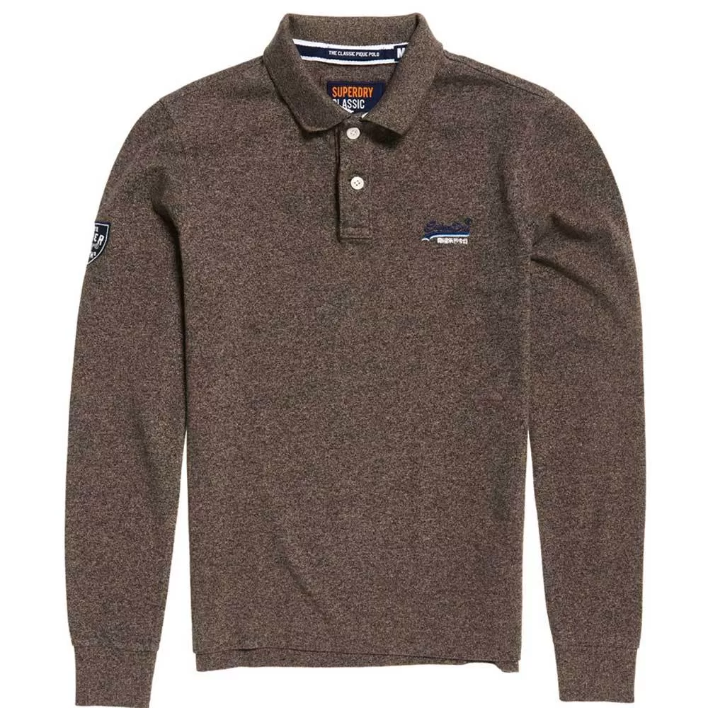 Superdry Classic Long Sleeve Pique Polo Shirt -  Pebble Brown