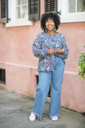 The Capri Top in Navy Safari Print