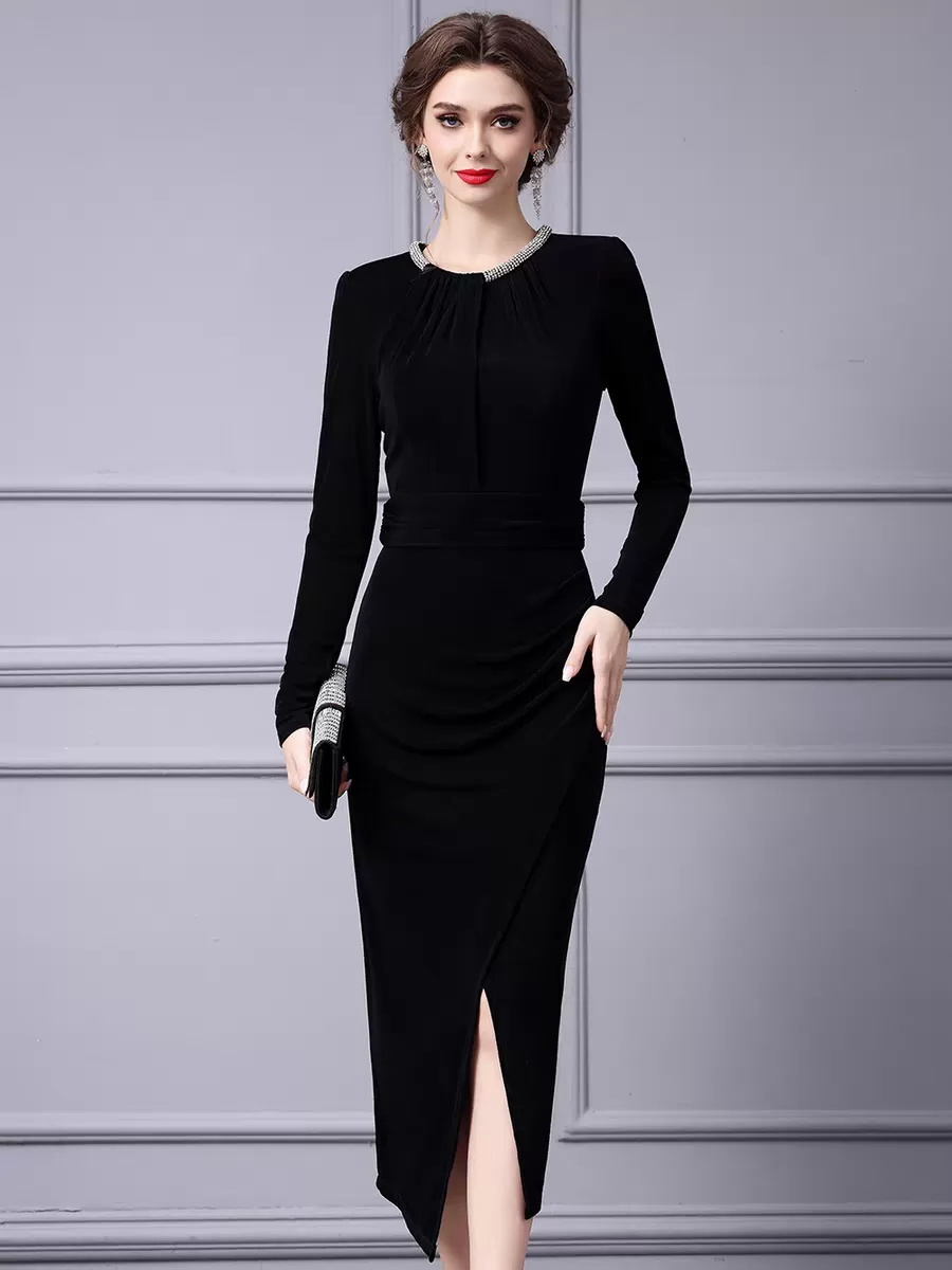 The Florence Long Sleeve Black Dress