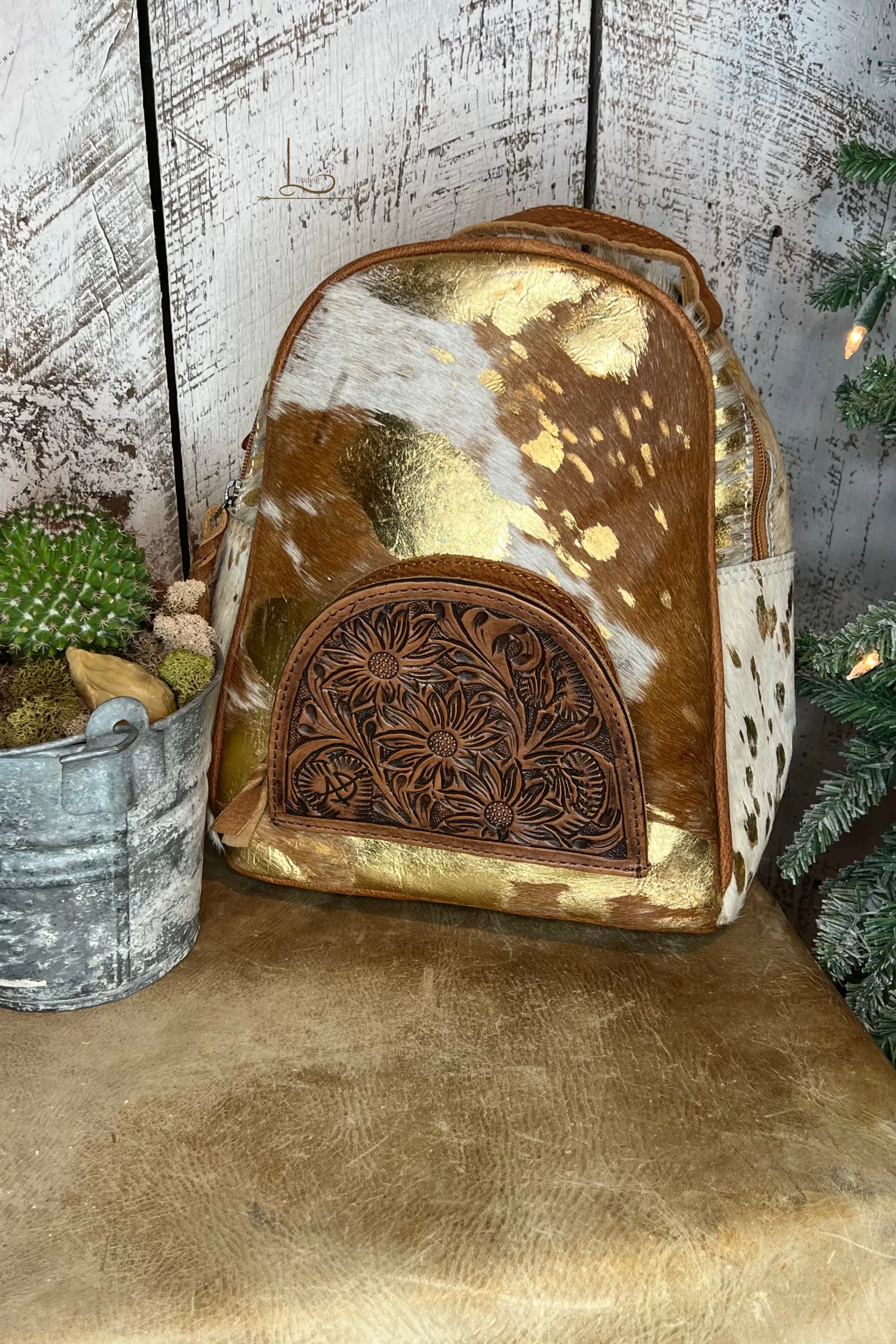 The Tucson Gold Acid Wash Cowhide Mini Backpack