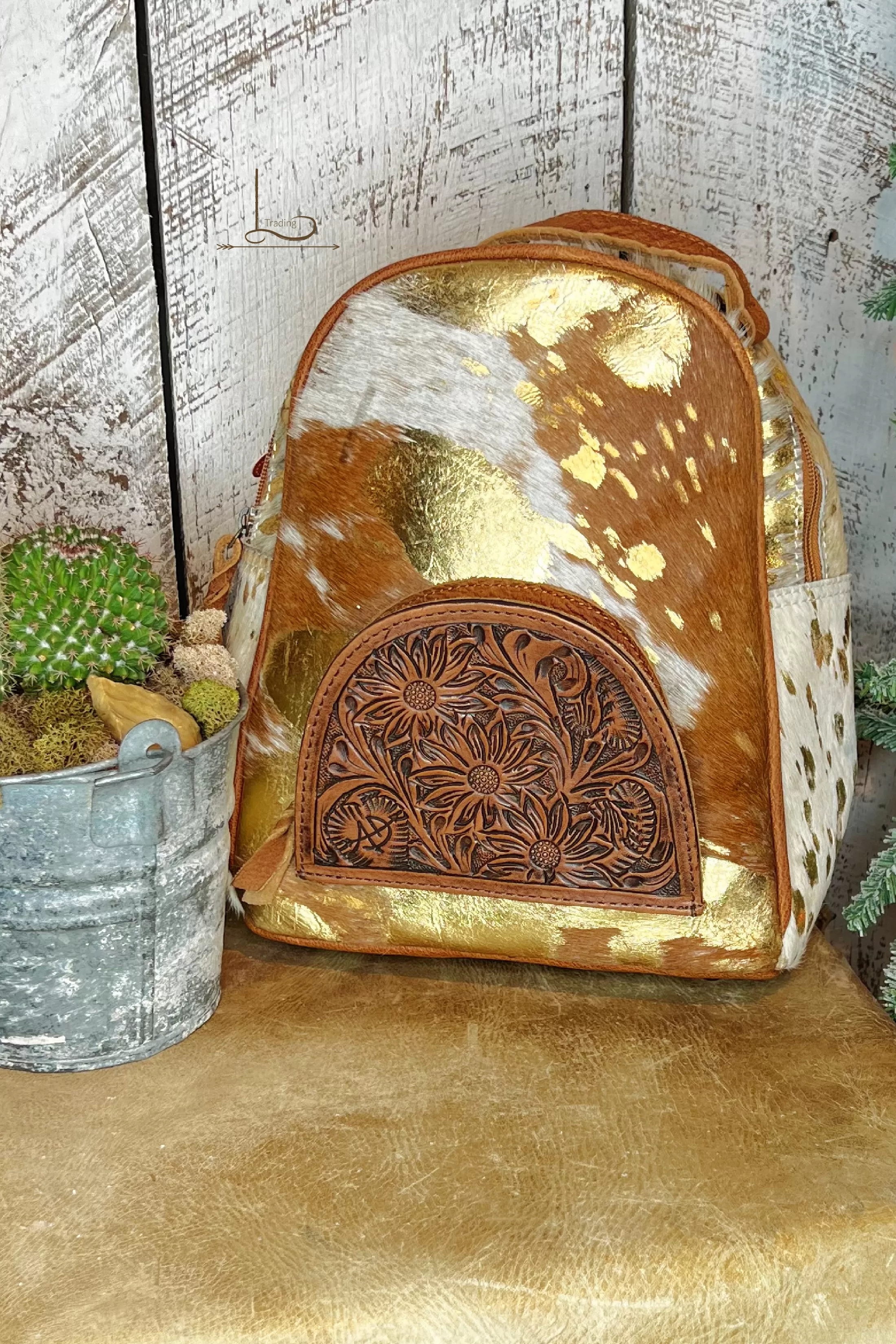 The Tucson Gold Acid Wash Cowhide Mini Backpack