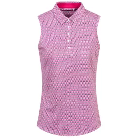 Womens MATTR Deco Sleeveless Polo White/Pink - SS24