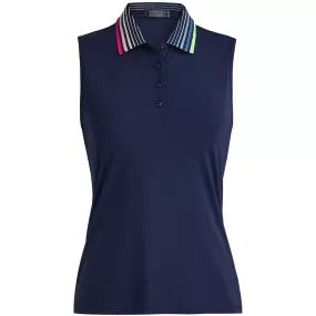 Womens Pleated Contrast Collar Sleeveless Polo Twilight - AW23