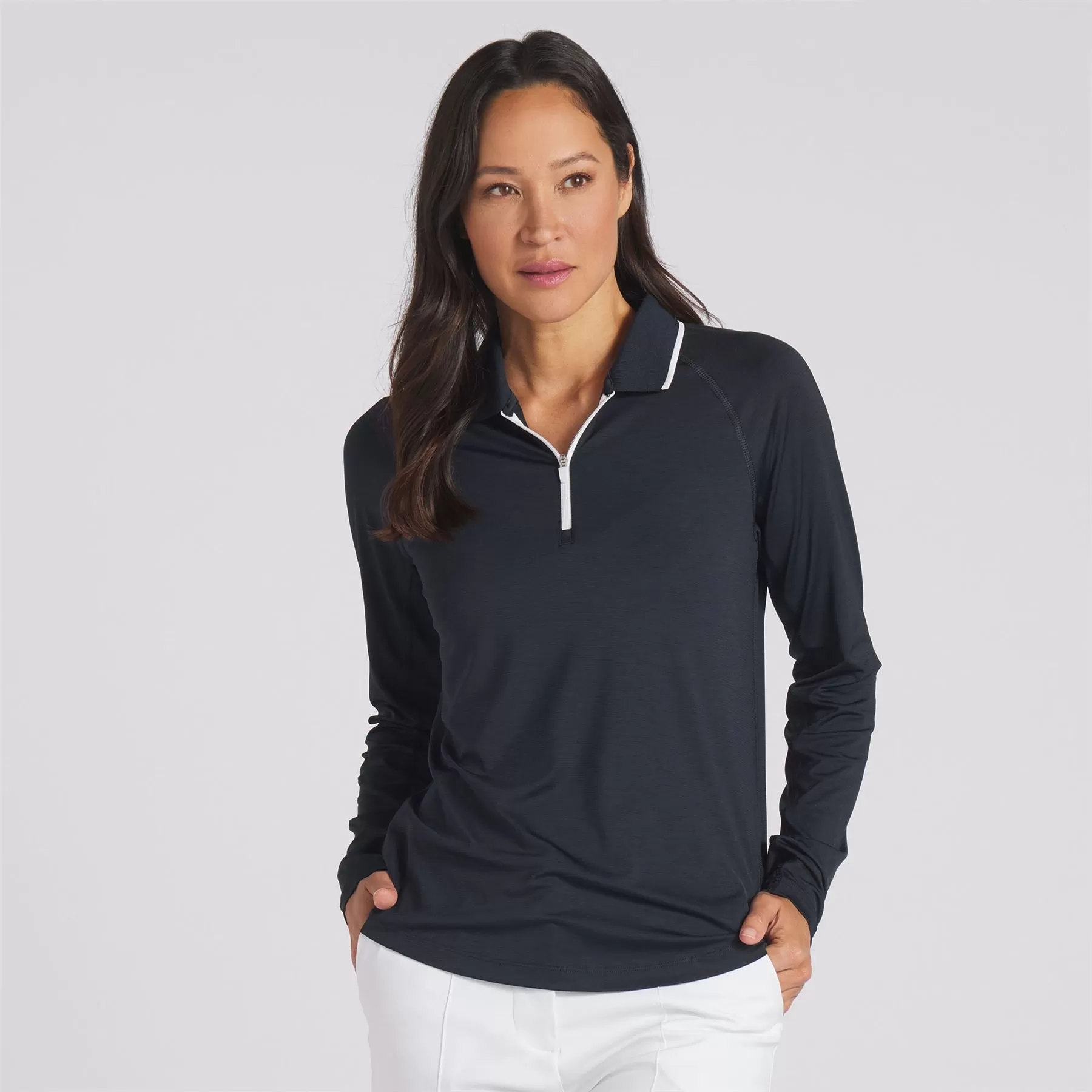 Womens You-V Long Sleeve Quarter Zip Polo Navy - SS24