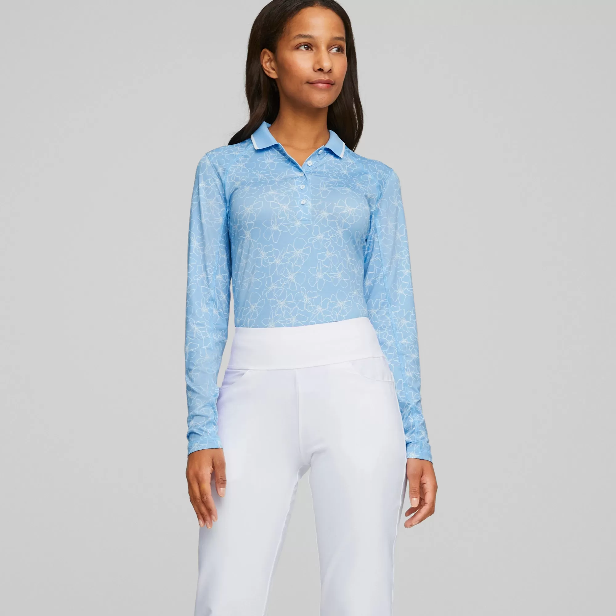 Women's YouV Island Flower Long Sleeve Golf Polo