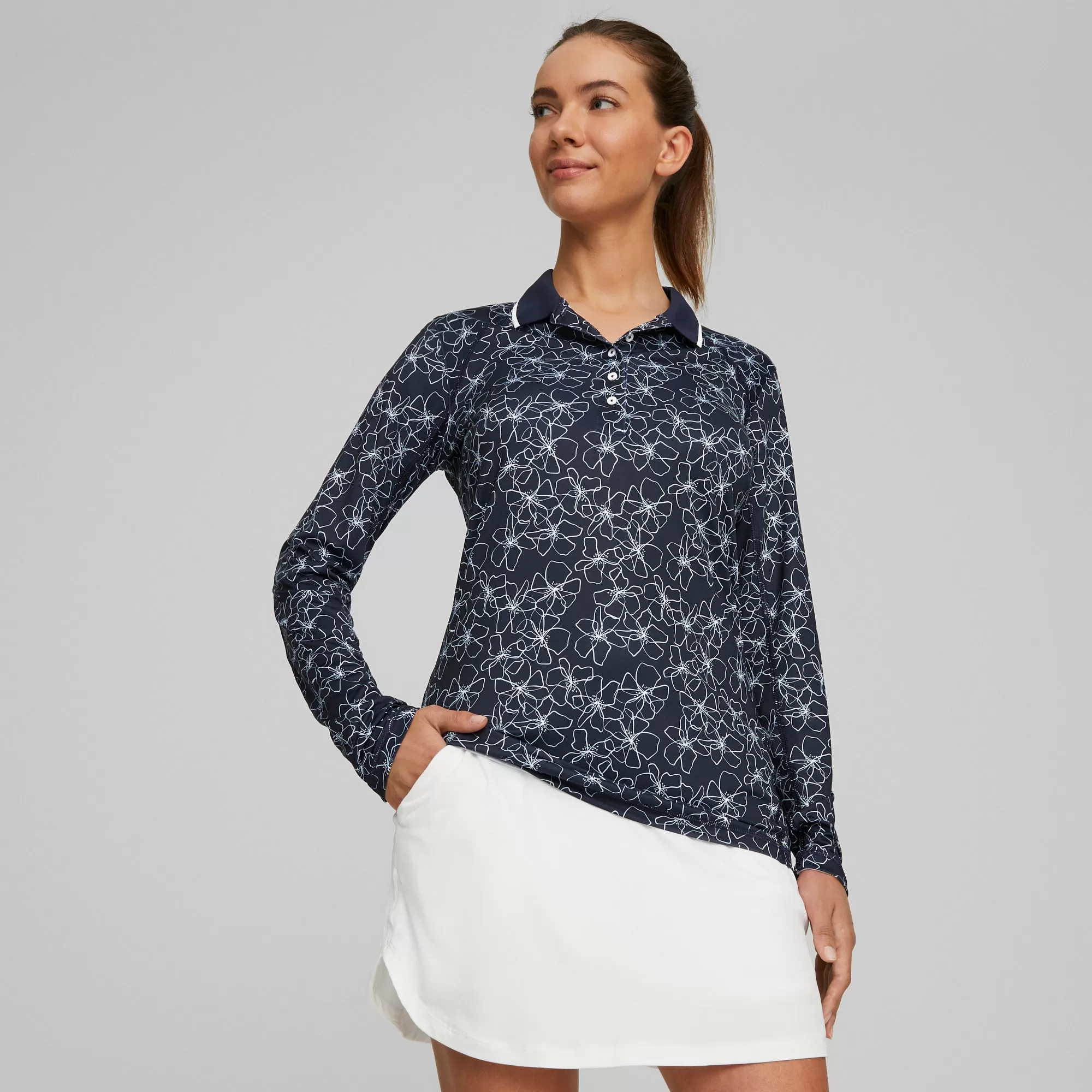 Women's YouV Island Flower Long Sleeve Golf Polo